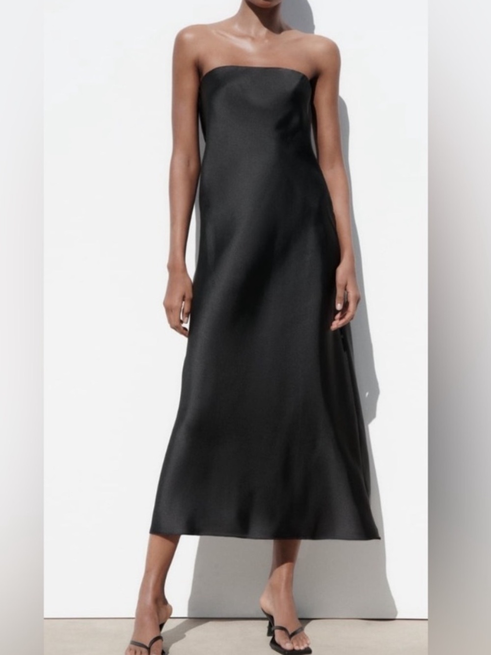 Zara Strapless Satin Effect Midi Dress XS